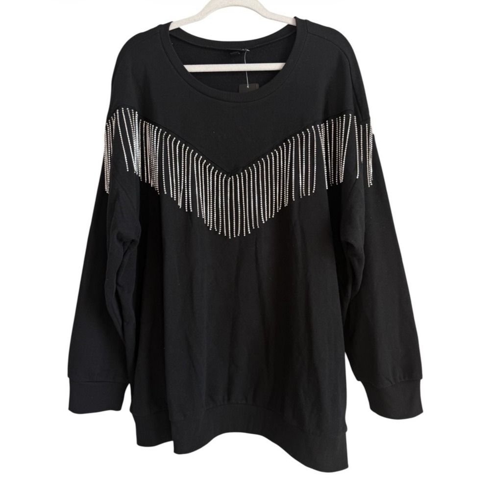 Torrid NWT Black Rhinestone Fringe Sweatshirt Plus Size Western Glam 3X Coquette